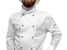Jacheta de bucătar - albă cu albastru / Китель поварской белый с синим