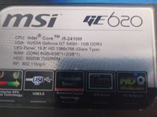 MSI GE620 MS-16G5 I5 GT540 1Gb ddr3 4Gb ram foto 4