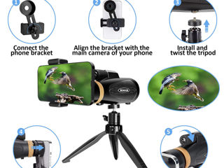 Telescop monocular 30X60 cu suport pentru smartphone foto 4