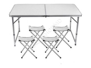 Set camping masă reglabilă și 4 scaune 120x60 cm Set camping masă reglabilă și 4 scaune 120x60 cm