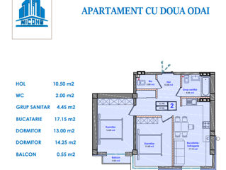 Apartament cu 2 camere, 62 m², Durlești, Chișinău foto 2