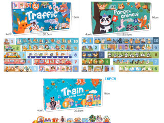 Set puzzle din lemn educative tren, animale si trafic/ развивающая деревянная игрушка монтессори foto 2