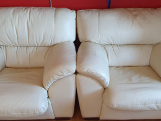 Set canapea extensibilă + 2 fotolii , piele naturală, bej foto 9