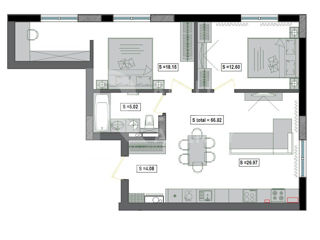 2-х комнатная квартира, 66 м², Центр, Кодру, Кишинёв мун. фото 2