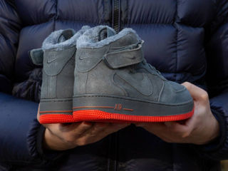 Nike Air Force 1 High Suede Grey/Red cu blana / с мехом foto 4