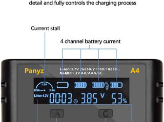 Зарядное устройство Panyz с ЖК-дисплеем для никелевых и NiMH аккумуляторов 18650, 26650, 21700, 1044 foto 2