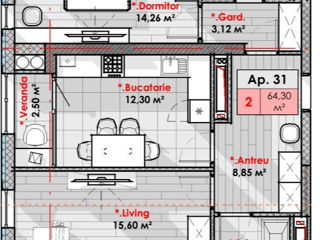 Apartament cu 2 camere, 64 m², Râșcani, Chișinău foto 2