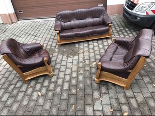 Мебель из германии кожаный набор- диван в натуральном дереве!!! foto 1