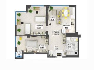 Apartament cu 2 camere, 80 m², Buiucani, Chișinău foto 3