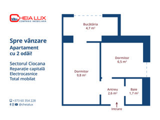 Apartament cu 2 camere, 32 m², Ciocana, Chișinău