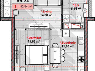 Apartament cu 1 cameră, 42 m², Râșcani, Chișinău foto 2