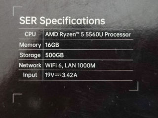 Beelink Ryzen5 5560U / 16GB RAM / 500GB SSD NVMe / Beelink Ser 5 MiniPC / Nou foto 3