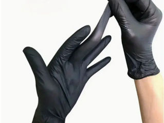 100шт. M - Нитриловые перчатки, черные, одноразовые перчатки foto 2