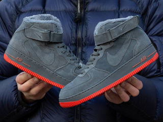 Nike Air Force 1 High Suede Grey/Red cu blana / с мехом foto 3