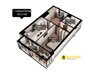 Apartament cu 1 cameră, 53 m², Poșta Veche, Chișinău foto 3