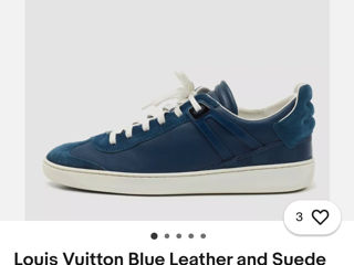 Louis Vuitton Blue Leather and Suede Low Top Sneakers foto 9