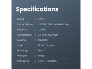 Adaptor Sata la USB 3.0 pentru HDD/SSD 2.5 inch, Ugreen, 5 Gbps, SATA 7+15 pini, Negru foto 15