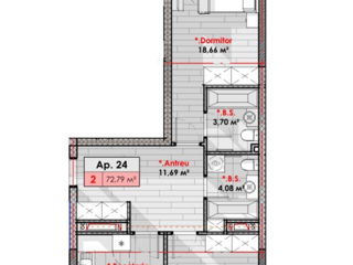 Apartament cu 2 camere, 74 m², Râșcani, Chișinău