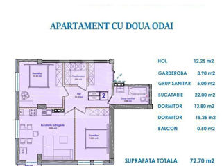 Apartament cu 2 camere, 72 m², Durlești, Chișinău foto 2