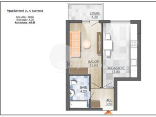 Apartament cu 1 cameră, 41 m², Centru, Ungheni foto 2