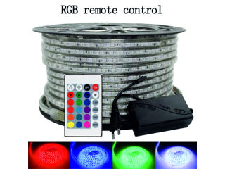 Noua bandă LED RGB 5050-60LED-IP67-220V super luminoasă, 14mm*5mm, 5 metri cu controler IR, LED dura