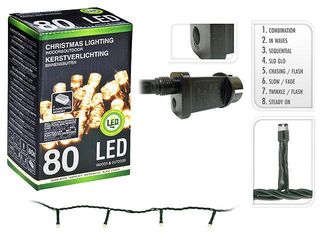 Luminite De Craciun "Fir" 80Led Alb-Cald, 8M Fir Verde, 8Reg, In/Out