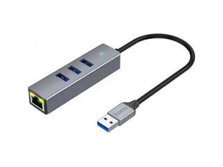 Adaptor USB Gigabit Ethernet HOCO HB34 Easy link (USB la USB3.0*3+RJ45) foto 2