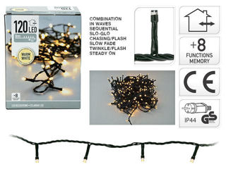 Luminite De Craciun "Fir" 120Led Alb-Cald, 9M Fir Verde, 8Reg, In/Out