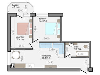 2 dormitoare + salon 57,2 m2 ( 500 euro/m.p. ) foto 2