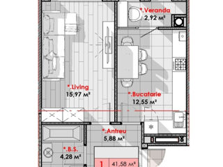 Apartament cu 1 cameră, 41 m², Durlești, Chișinău foto 2