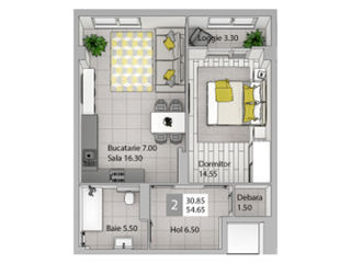 Apartament cu 2 camere, 54 m², Râșcani, Chișinău foto 2