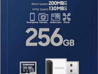 Samsung 256 pro ultimate micro sd + usb adapter (new)