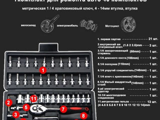 Набор торцевых головок и бит (46 шт.) + трещотка 1/4" foto 8