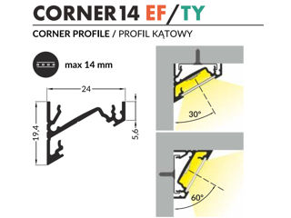 Profil din aluminiu de colt CORNER 14 pentru banda LED - anodizat 2 metri - set complet Descriere Pr foto 3