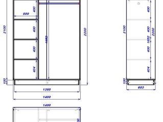 Dulap cupe Mobildor Lux Fox L 1400 x2 PAL (Alb Briliant, 8682) foto 6