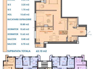 Apartament cu 2 camere, 64 m², Durlești, Chișinău