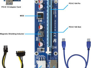 Gpu Pci-e Riser Ver 006c 6pin Connector Pcie Express X1 To X16 Riser Card Usb 3.0 Graphics Extension foto 1