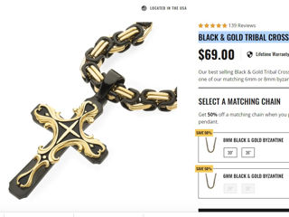 Black & Gold Tribal Cross Pendant foto 3