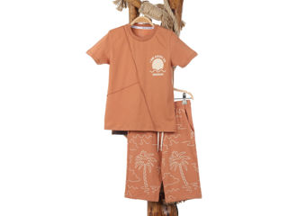 Set tricou si sorti, 9 - 10 ani, culoare scorțișoară, POLLiTO