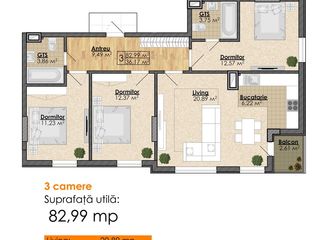 Vînd apartament cu 3 odăi separate în casă nouă, 83 m.p., etaj 3/9, Str. Creangă! foto 3