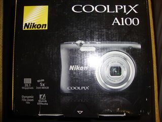 Aparat foto digital, nikon coolpix a100, 20,1 mpx, zoom 10x, negru, nou, cu toate accesoriile. foto 1