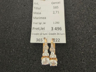 Cercei 585*, masa 2, 71 gr, pret- 3496 lei