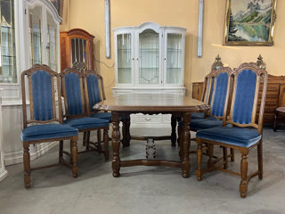 Masa cu 6 scaune din lemn natural, Стол с 6 стульями из натурального дерева, foto 1