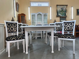 Masa alba cu 6 scaune,produs din lemn, Белый стол с 6 стульями, деревянное изделие, foto 3