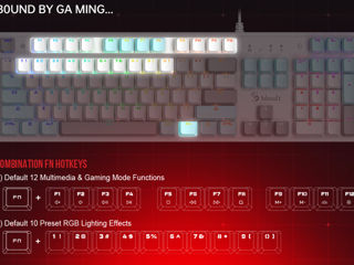 Gaming Keyboard Bloody S510R, Mechanical, BLMS Switch Red, Double-Shot Keycaps, EN/RU, White, USB foto 9