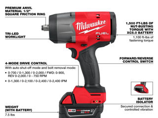 Аккумуляторный гайковерт Milwaukee 2967-22 foto 2