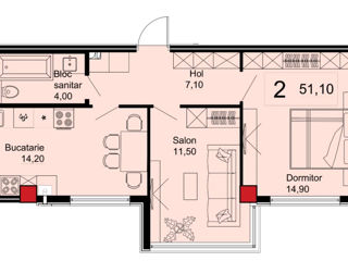 Apartament cu 1 cameră, 51 m², Durlești, Chișinău foto 2