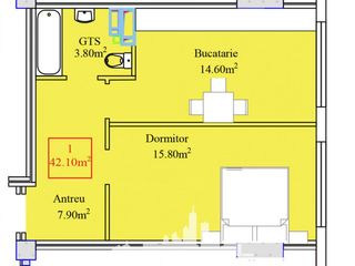 Buiucani! 1 cameră + living, variantă albă - 43 mp! 40 000 euro! foto 6
