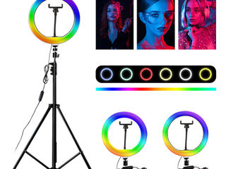 Lampa inelara RGB cu tripeda, Кольцевая лампа с штативом +CADOU foto 2