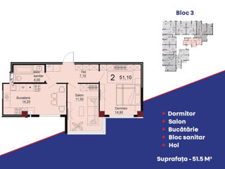 Apartament cu 2 camere, 51 m², Telecentru, Chișinău